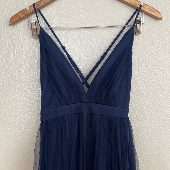 NWOT Rare Beauty Navy Blue Tulle Backless Maxi Dress - Picture 4 of 10